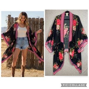 Flying Tomato kimono S/M roses cottage western cowgirl boho indie colorful